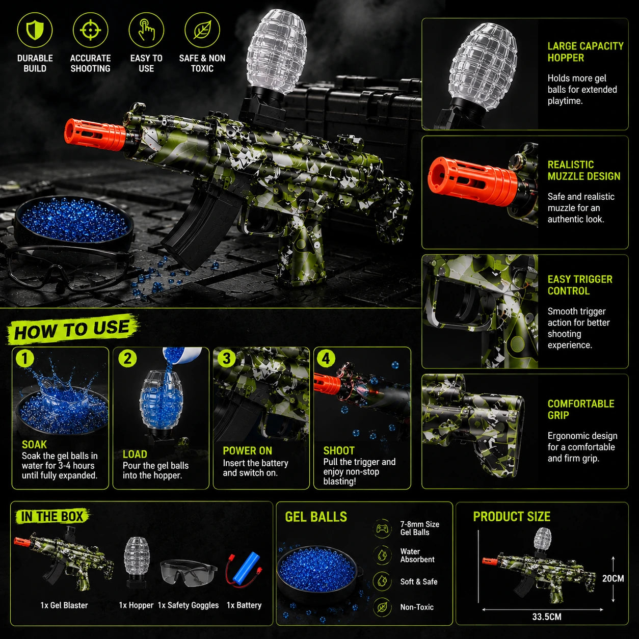 MP5 Gel Blaster Toy Gun For Kids – Gel Ball Blaster with 7–8mm Water Beads