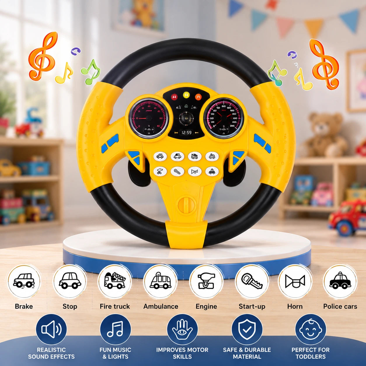 Interactive Multi-Functional Steering Wheel Toy with Lights & Sounds For Kids