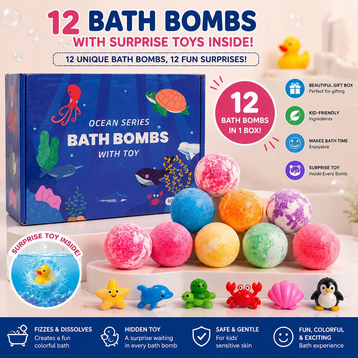 Bath Bomb Gift Set with Surprise Toys For Kids- (12 Pack In One Box)