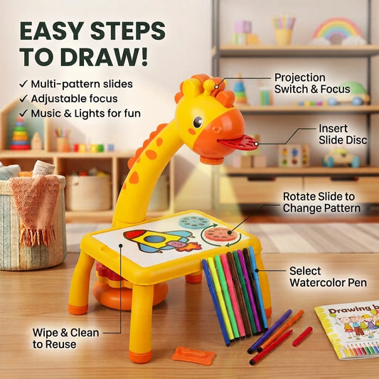 Kids Projector Drawing Table with Music & Watercolor Pens