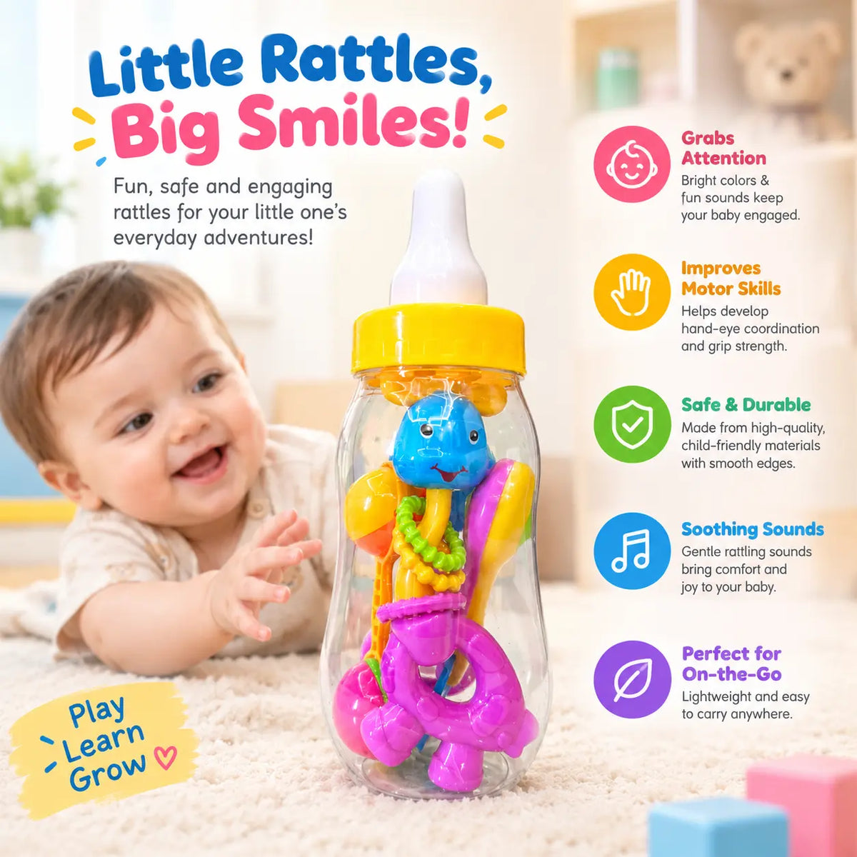 Baby Rattles Set for Newborns & Infants – Hand Grip & Motor Skills Development Toy