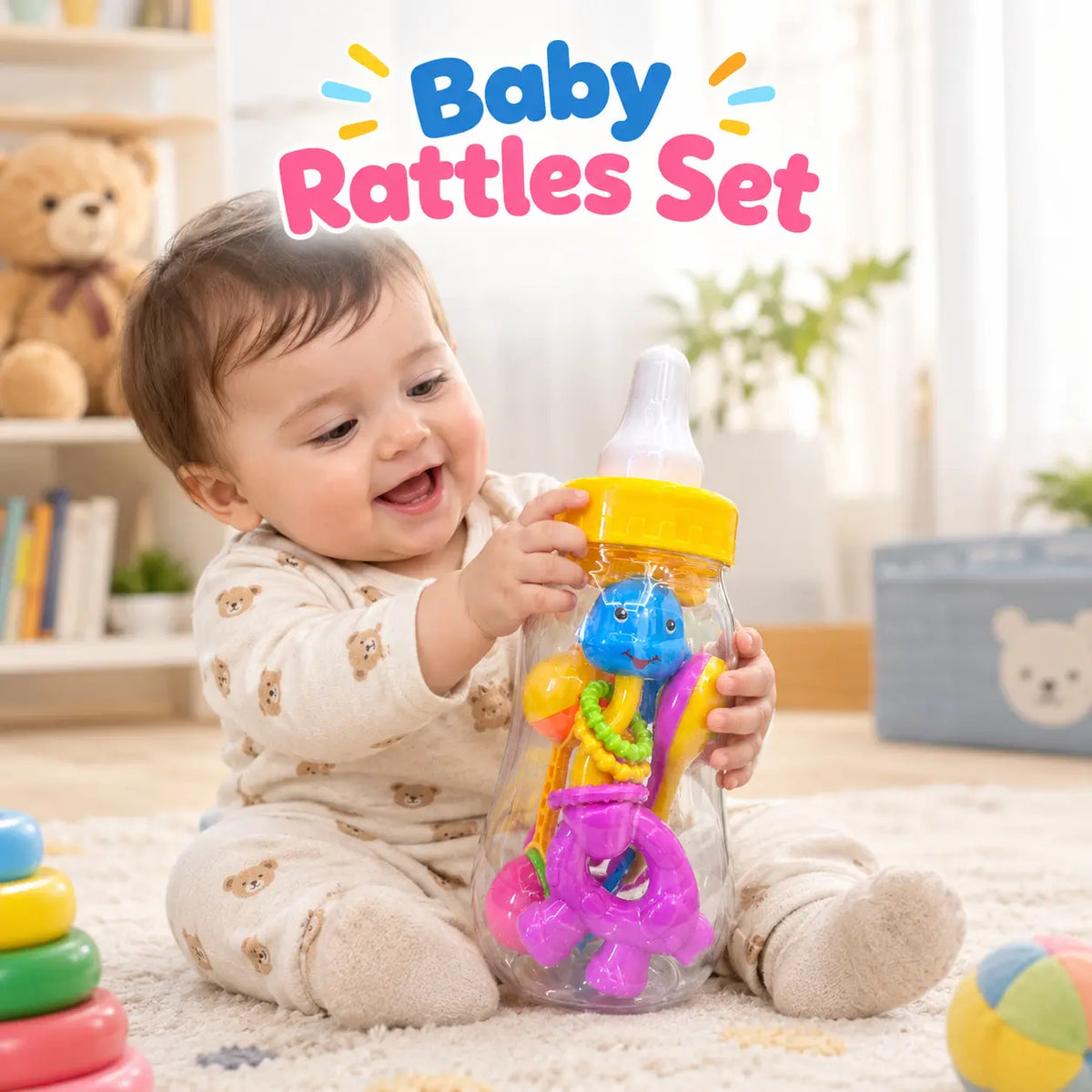 Baby Rattles Set for Newborns & Infants – Hand Grip & Motor Skills Development Toy