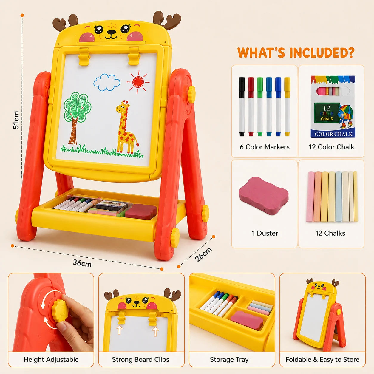 Kid's 2-in-1 Drawing Board & Easel with Markers & Chalk Set | Educational Art Board for Kids
