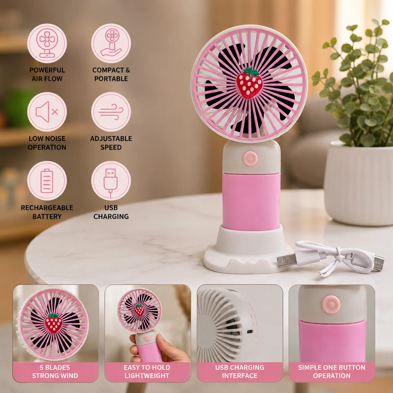 Mini Handheld Fan – Portable Rechargeable USB Fan with Powerful Airflow