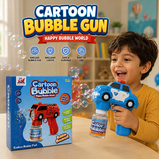 Cartoon Bubble Gun – Police Car Bubble Blaster with Lights & Bubble Solution