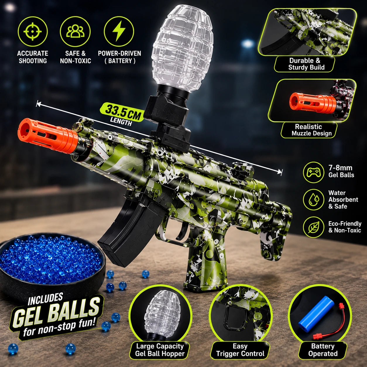 MP5 Gel Blaster Toy Gun For Kids – Gel Ball Blaster with 7–8mm Water Beads