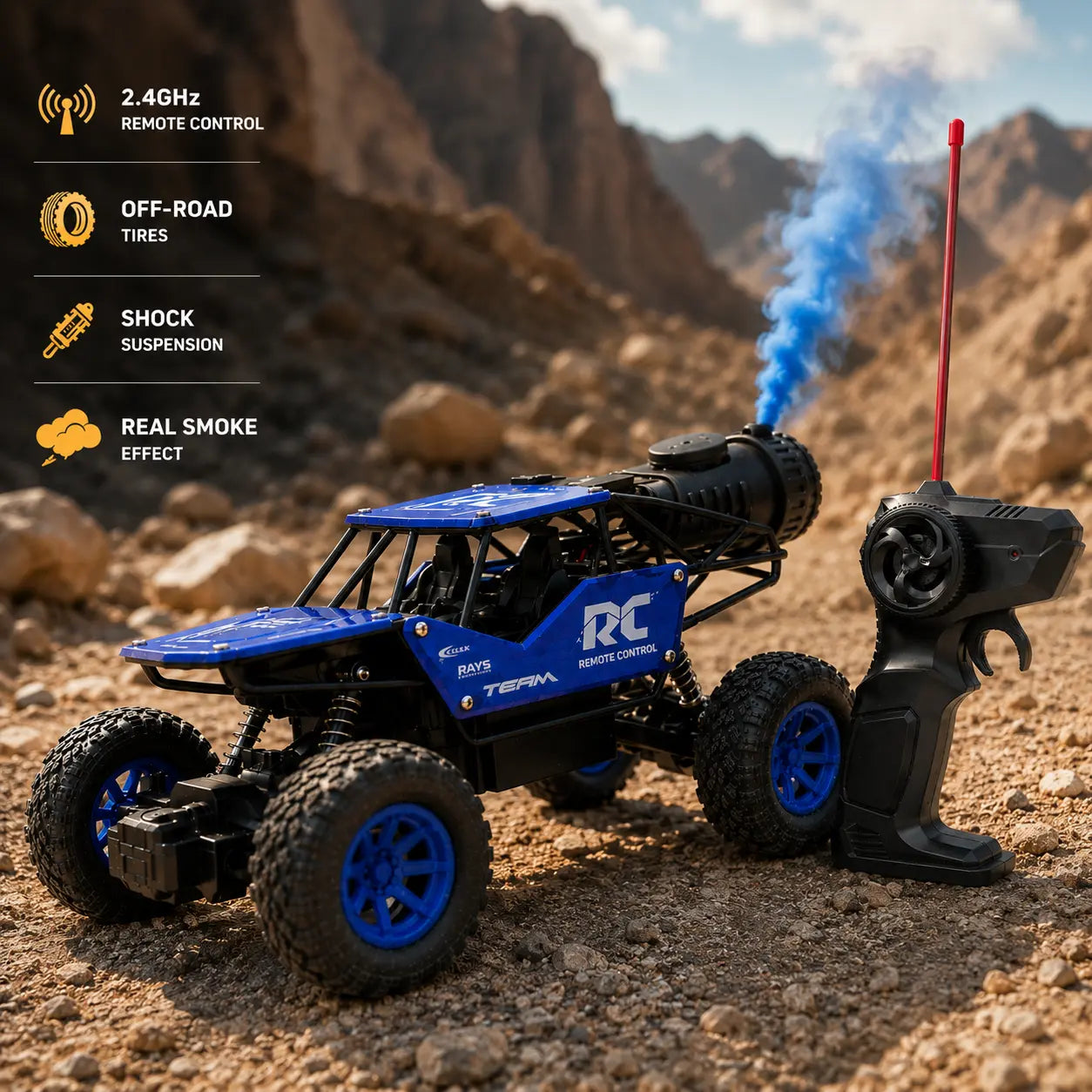 RC Rock Crawler Off-Road Metal Car with Smoke Effect - 2.4GHz