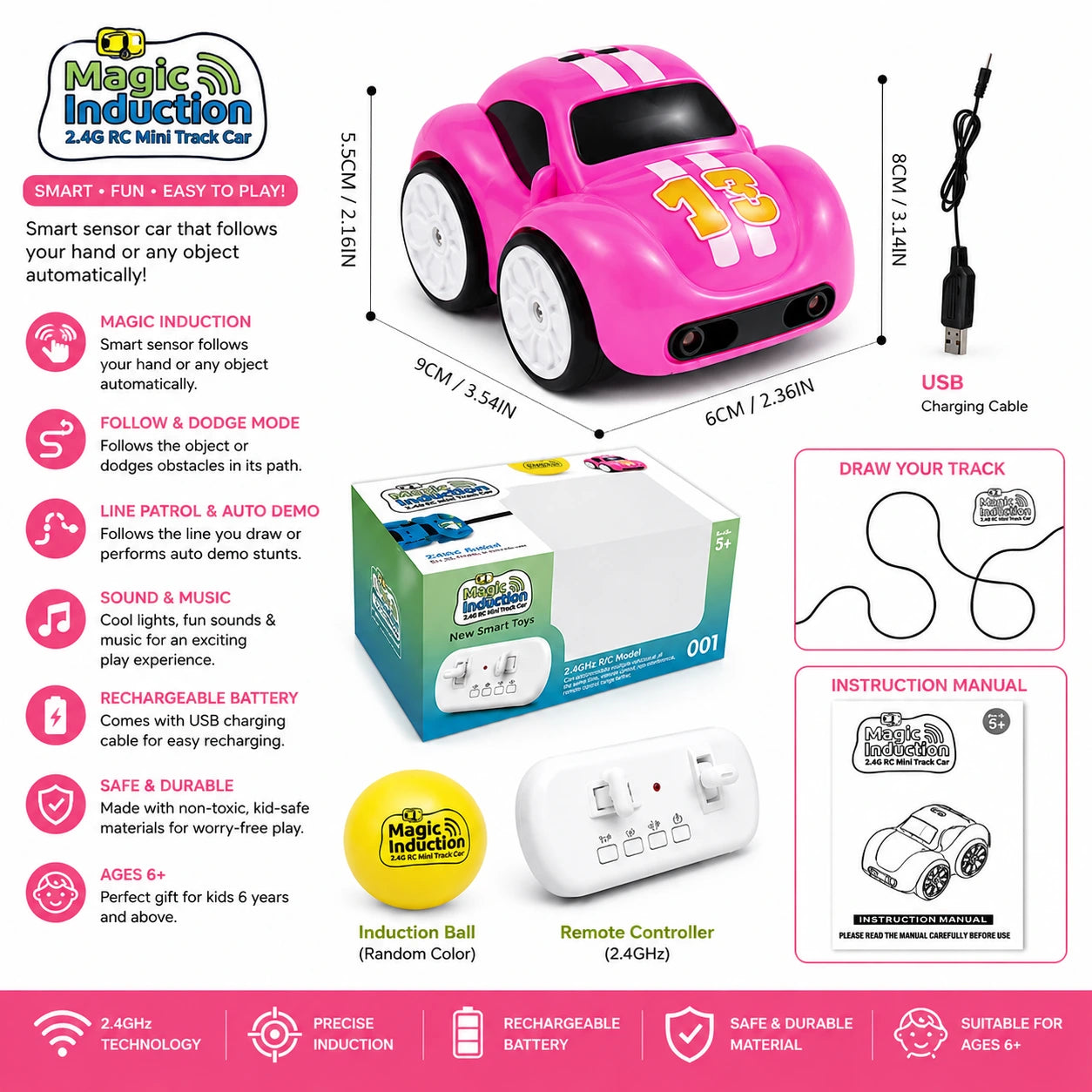Magic Induction Mini RC Car – Smart Interactive Remote Control Toy