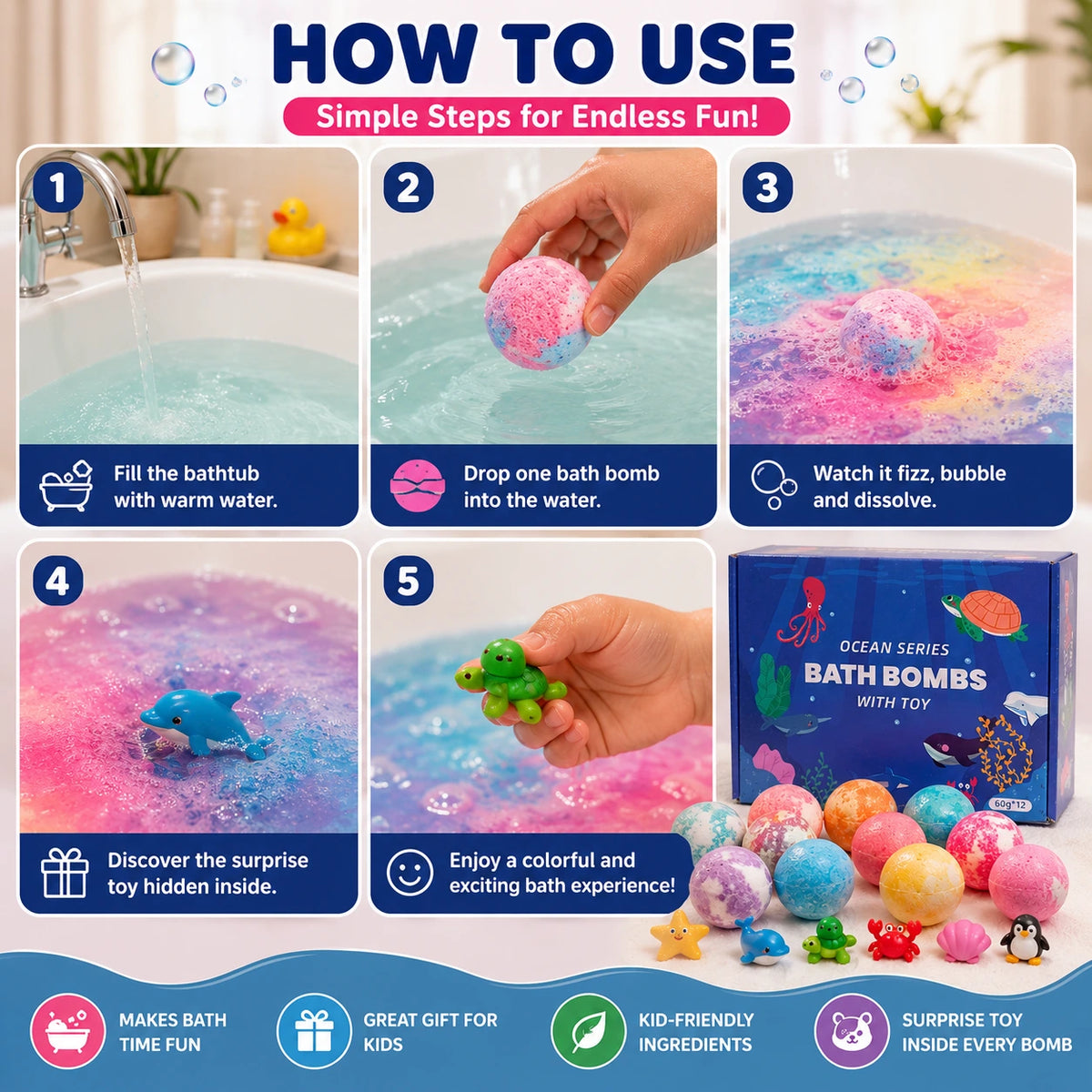 Bath Bomb Gift Set with Surprise Toys For Kids- (12 Pack In One Box)