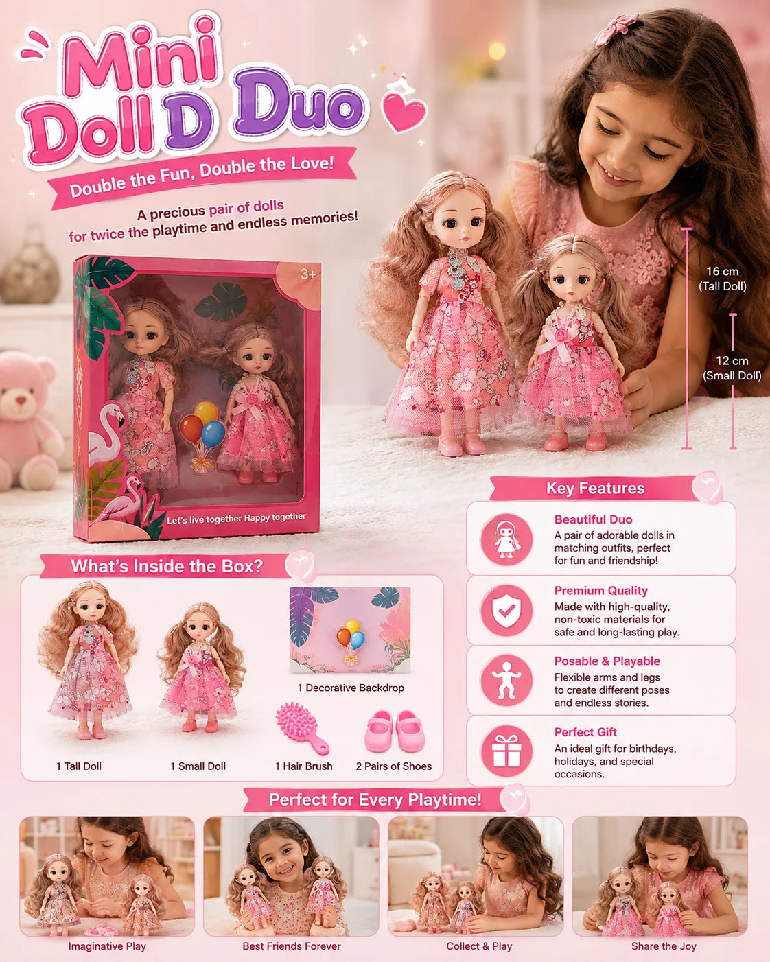 Mini Doll Duo – 2-Piece Fashion Doll Set for Girls
