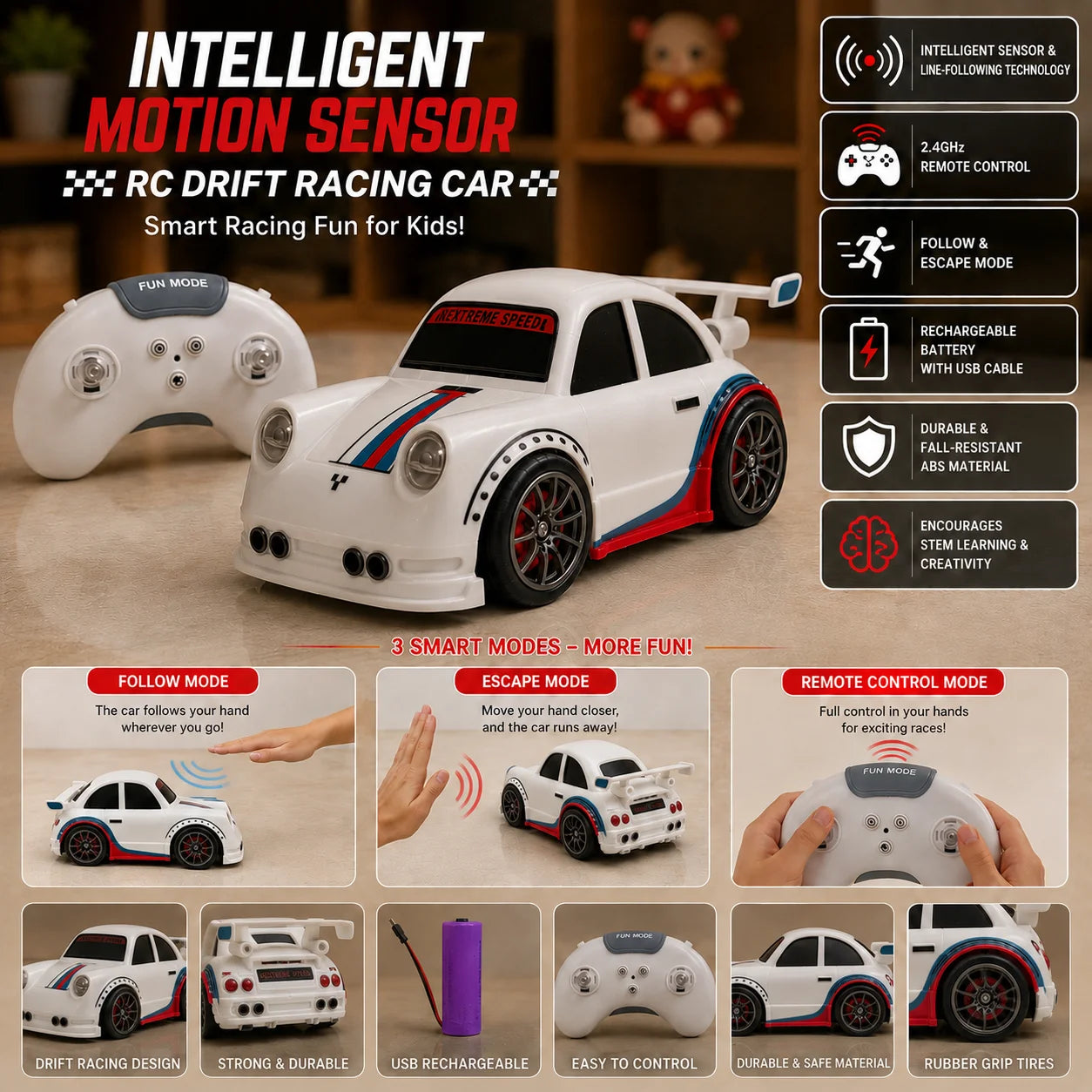 Intelligent Motion Sensor RC Drift Racing Car – Follow & Escape Mode