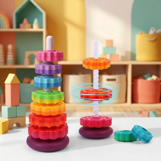 Rainbow Tower Stacking Toy – Color Sorting & Fine Motor Learning Game