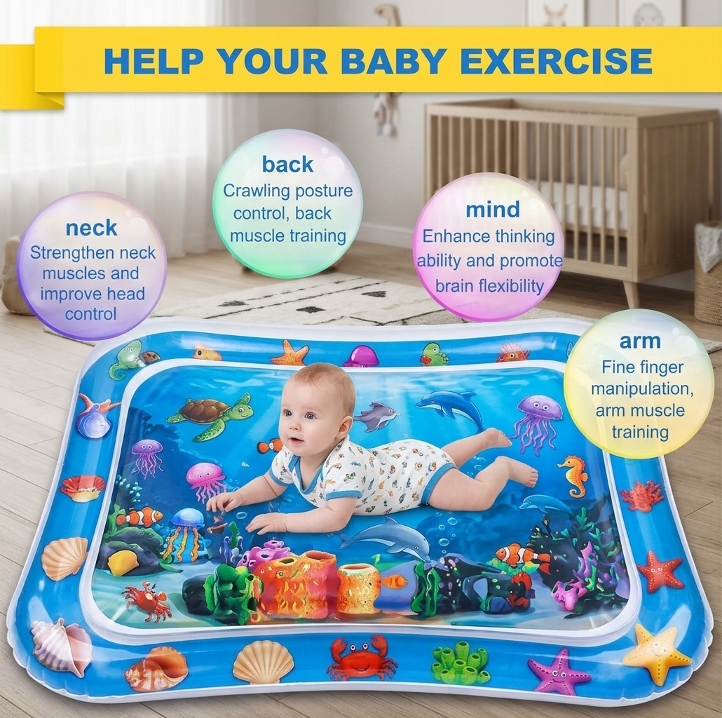 Baby Inflatable Water Mat - Tummy Time Sensory Toy for Infants & Newborns