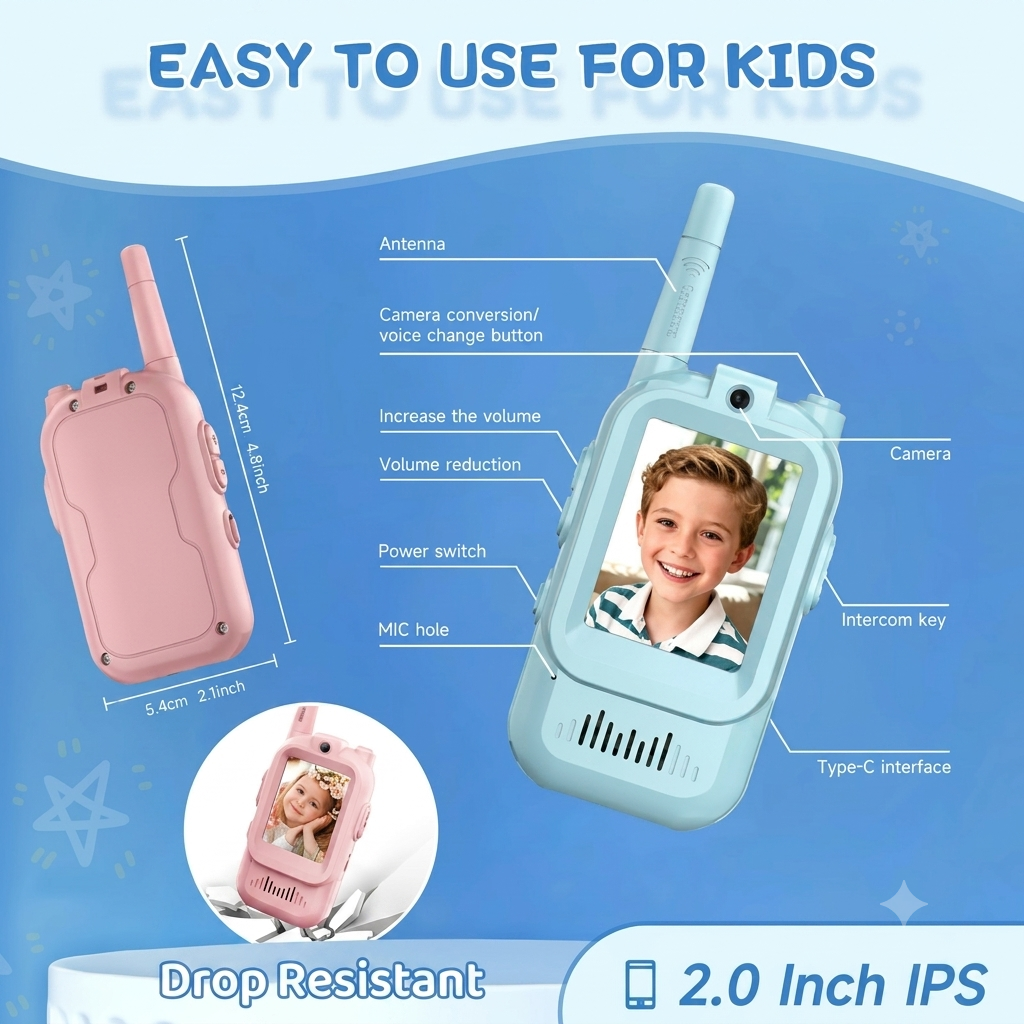 Rechargeable Video Walkie Talkie Set For Kids (2Pcs)