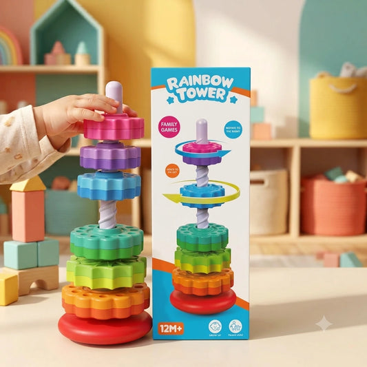 Rainbow Tower Stacking Toy – Color Sorting & Fine Motor Learning Game