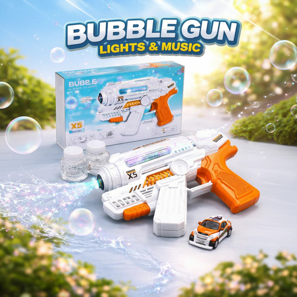 Bubble Maker Machine Gun Toy For Kids – Light Up Musical Bubble Blaster